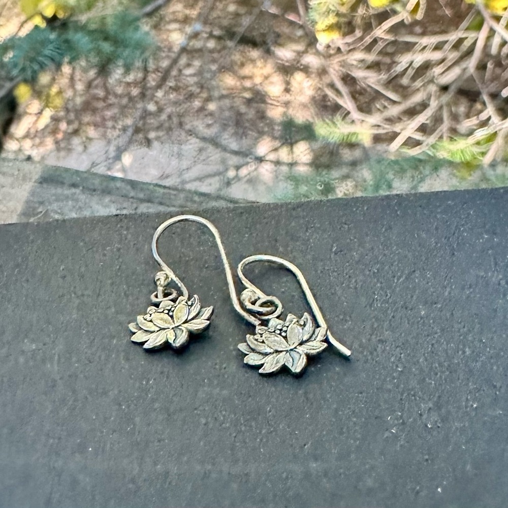 Elegant, Tiny Silver Lotus Earrings